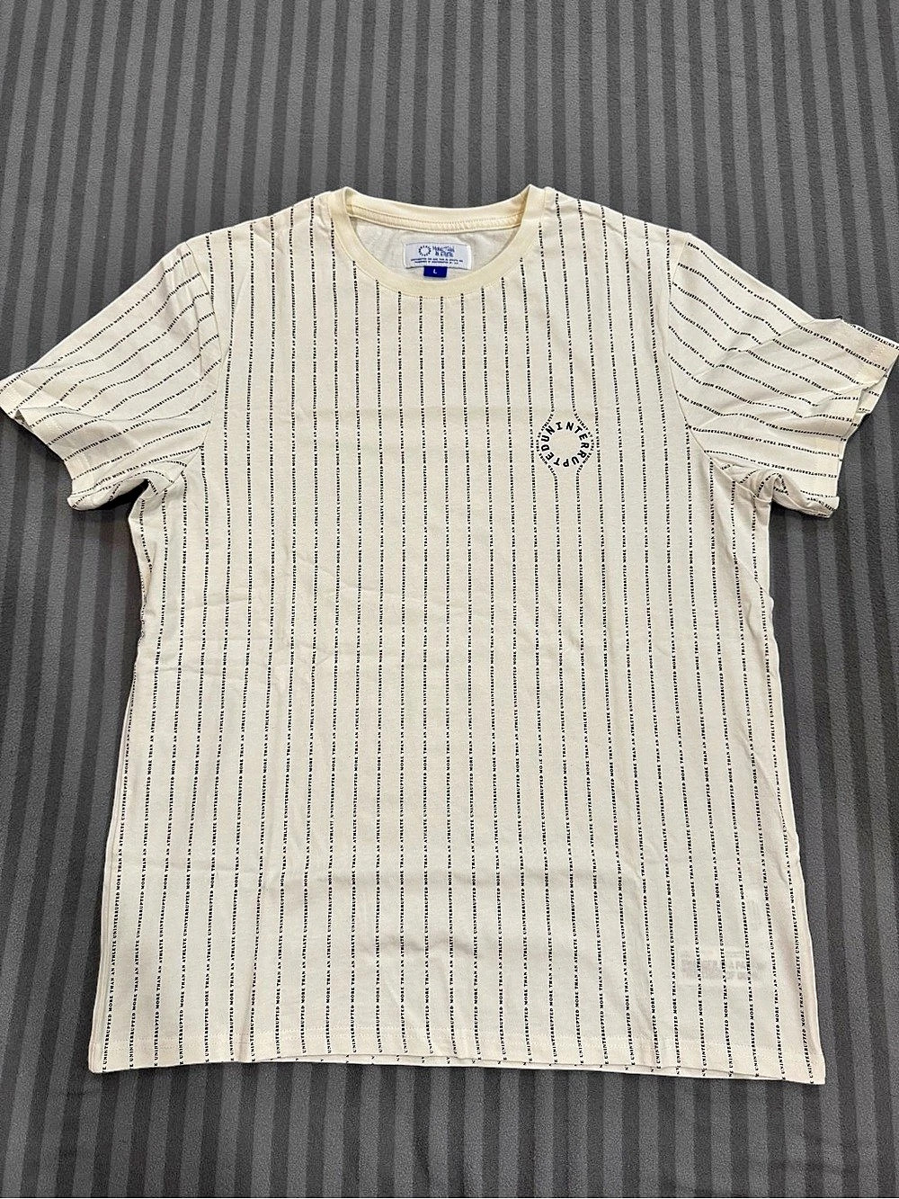 UNINTERRUPTED More Than An Athlete Striped T-Shirt Tee Cream & Black Large